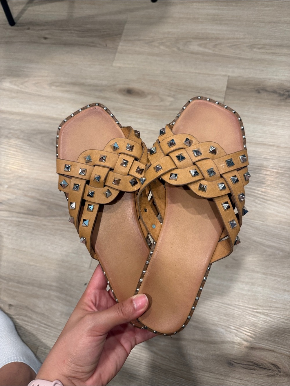 Studded Braided Slide Sandals - Tan